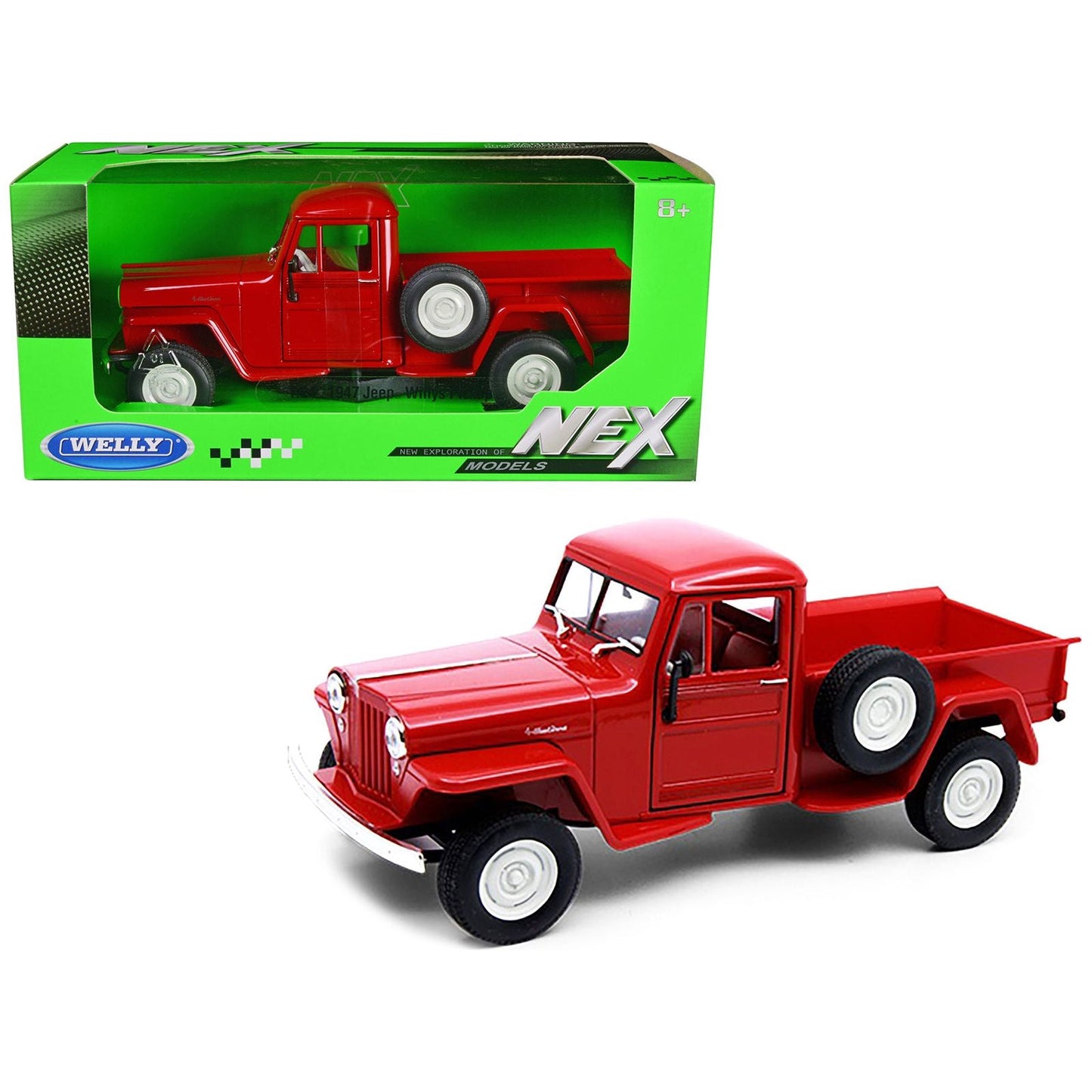 1947 Jeep Willys Pickup Truck Red "NEX Models" Series 1/24 Diecast Model Car by Welly