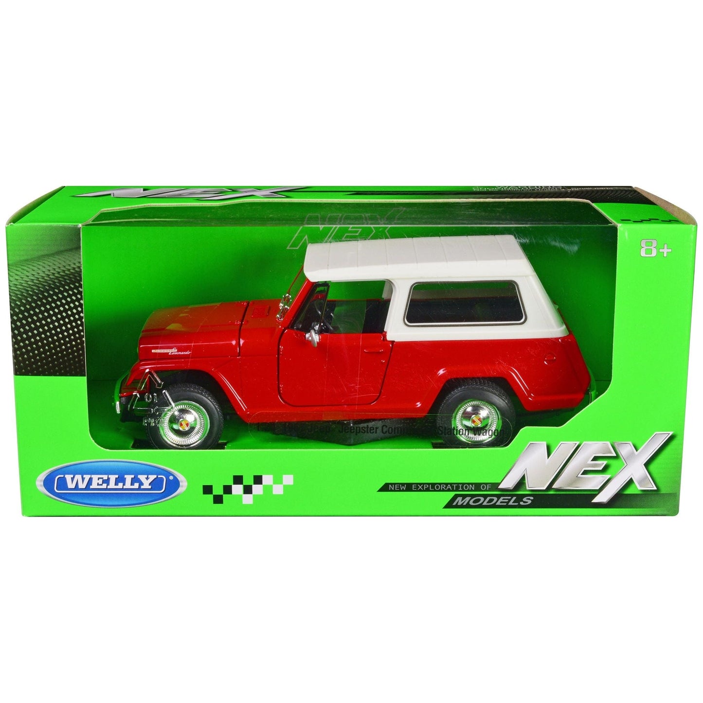 1967 Jeep Jeepster Commando Station Wagon Red with White Top "NEX Models" Series 1/24 Diecast Model Car by Welly