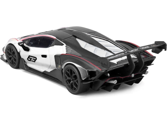 Lamborghini Essenza SCV12 #63 White and Black "Squadra Corse" "Race" Series 1/24 Diecast Model Car by Bburago