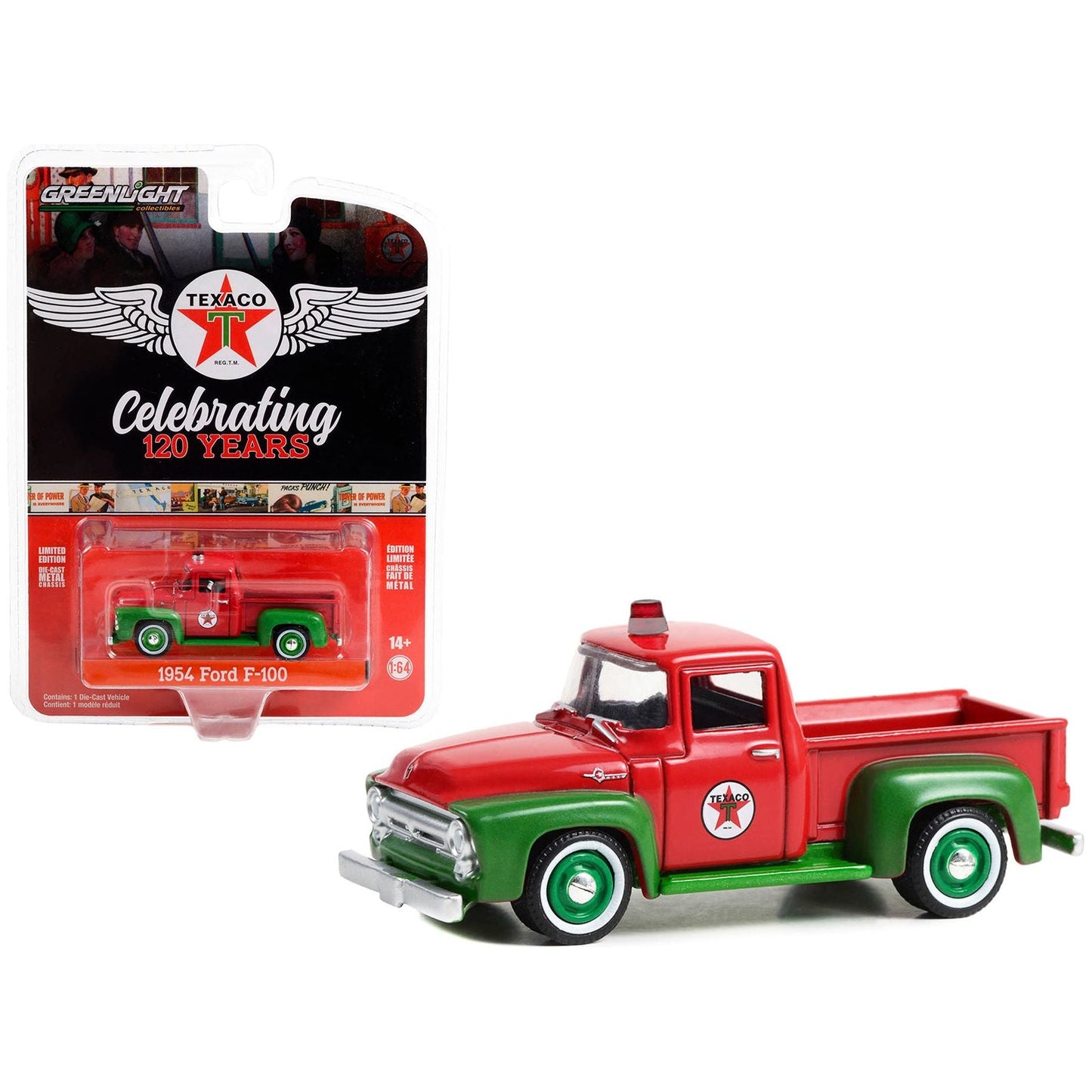 1954 Ford F-100 Pickup Truck Red and Green "Texaco Celebrating 120 Years" "Anniversary Collection" Series 15 1/64 Diecast Model Car by Greenlight