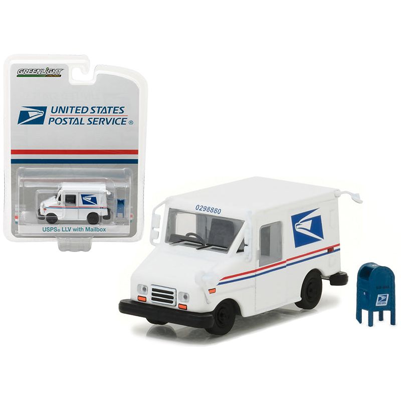 "United States Postal Service" (USPS) Long Life Postal Mail Delivery Vehicle (LLV) with Mailbox Accessory "Hobby Exclusive" 1/64 Diecast Model Car by Greenlight