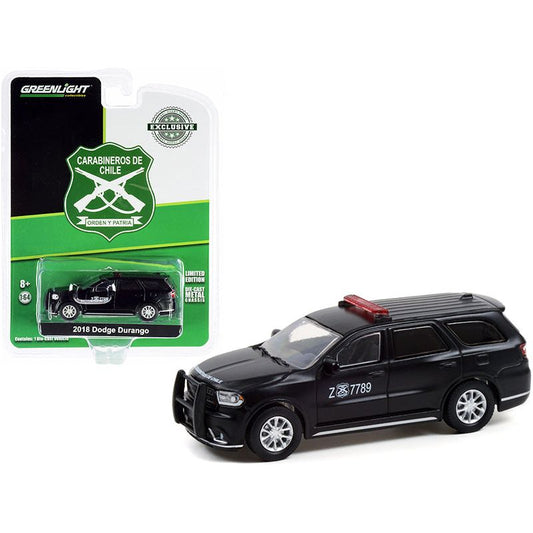 2018 Dodge Durango Police Car Matt Black "Carabineros de Chile" "Hobby Exclusive" 1/64 Diecast Model Car by Greenlight