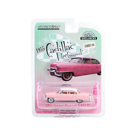 1955 Cadillac Fleetwood Series 60 Pink with White Top "Hobby Exclusive" Series 1/64 Diecast Model Car by Greenlight