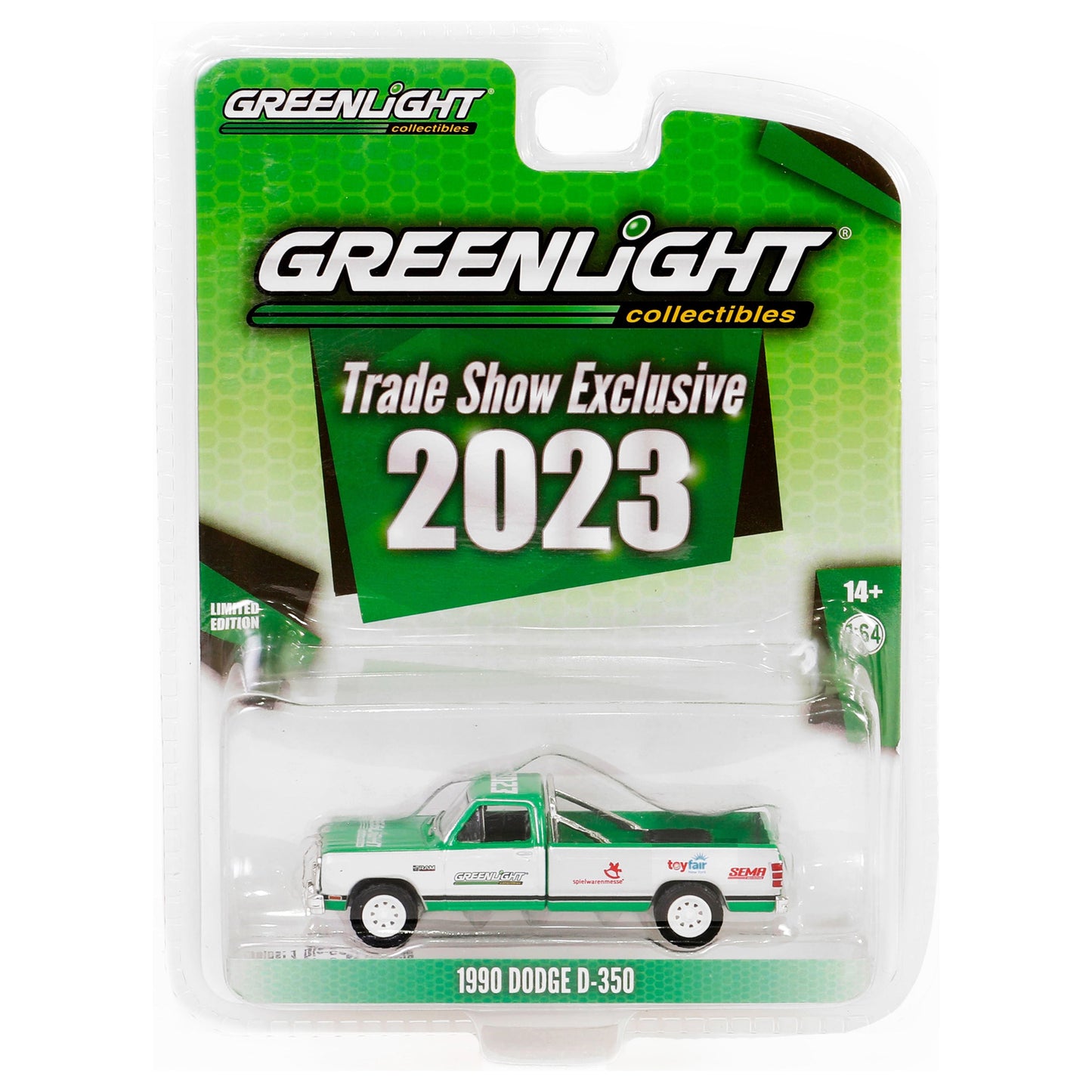 1990 Dodge D-350 Pickup Truck Green and White "2023 GreenLight Trade Show Exclusive" "Hobby Exclusive" Series 1/64 Diecast Model Car by Greenlight