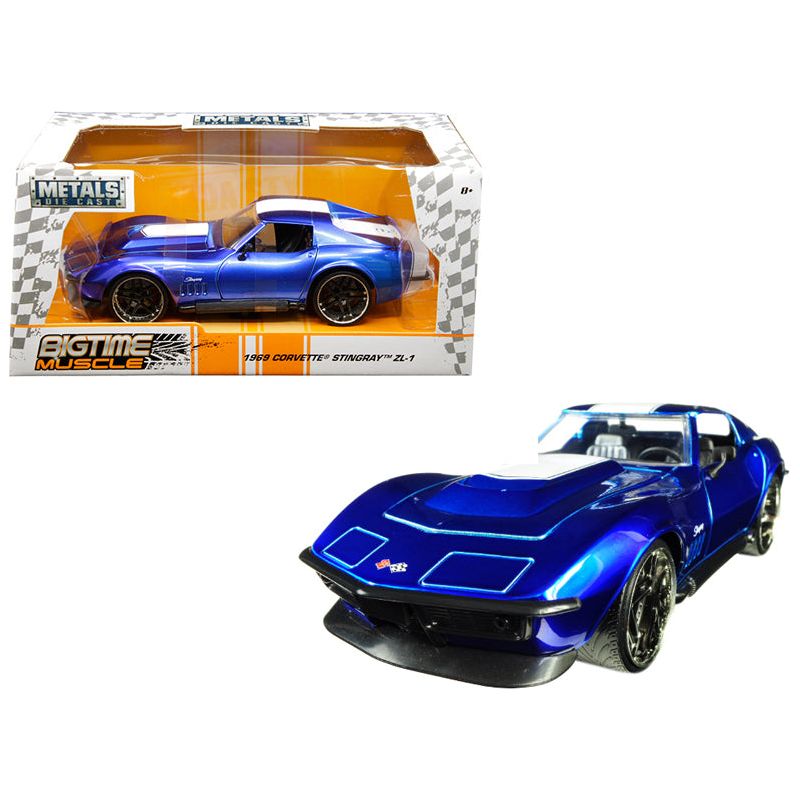 1969 Chevrolet Corvette Stingray ZL-21 Blue with White Stripe "Bigtime Muscle" 1/24 Diecast Model Car by Jada