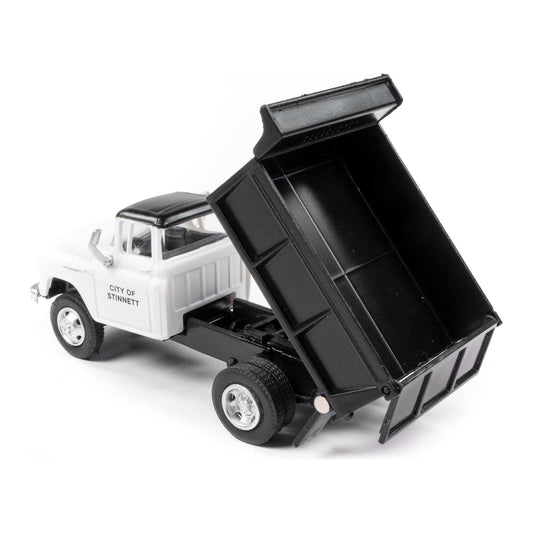 1955 Chevrolet Dump Truck White with Black Top "City of Stinnet Public Works" 1/87 (HO) Scale Model by Classic Metal Works