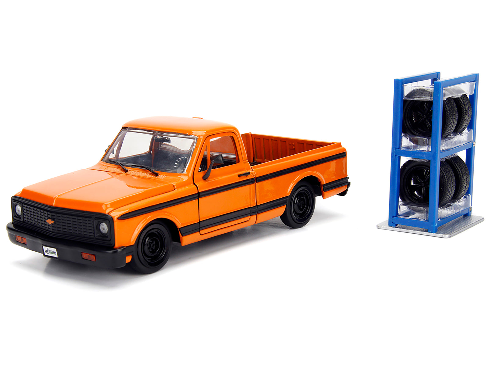 1972 Chevrolet Cheyenne Pickup Truck Orange with Black Stripes and Extra Wheels "Just Trucks" Series 1/24 Diecast Model Car by Jada