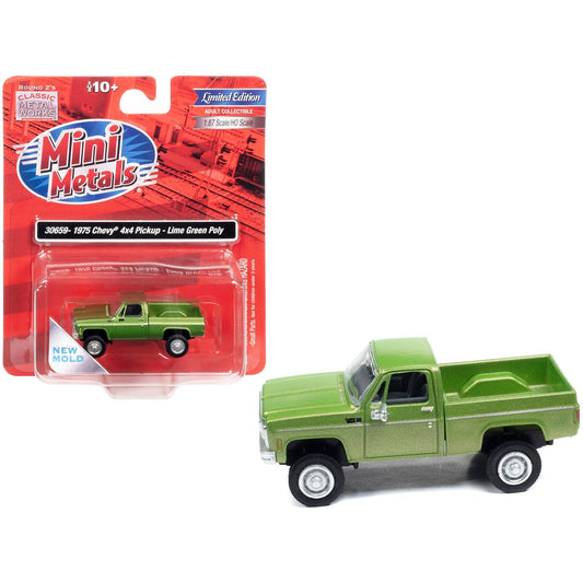 1975 Chevrolet 4x4 Pickup Truck Lime Green Metallic 1/87 (HO) Scale Model Car by Classic Metal Works