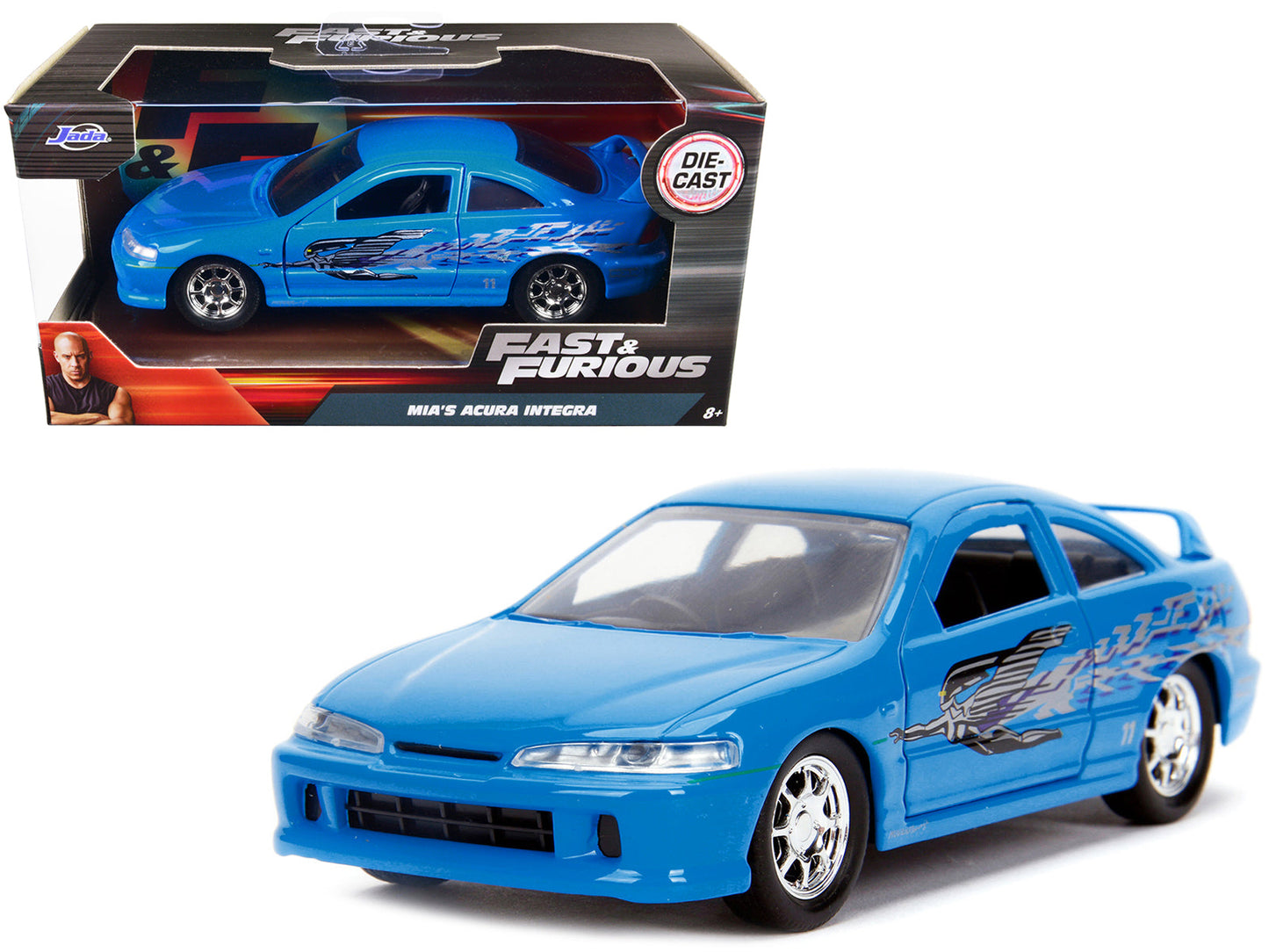 Mia's Acura Integra Light Blue with Graphics "Fast & Furious" Movie 1/32 Diecast Model Car by Jada