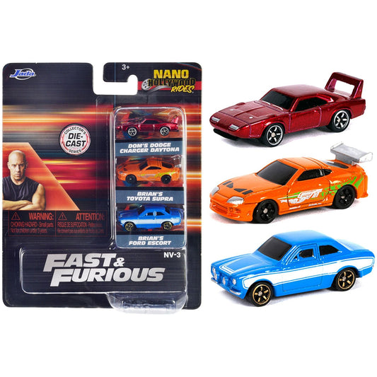 "Fast & Furious" 3 piece Set "Nano Hollywood Rides" Series 1 Diecast Model Cars by Jada