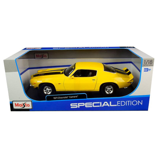 1971 Chevrolet Camaro Yellow with Black Stripes 1/18 Diecast Model Car by Maisto