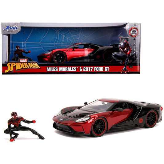 2017 Ford GT with Miles Morales Diecast Figurine "Spider Man" "Marvel" Series 1/24 Diecast Model Car by Jada