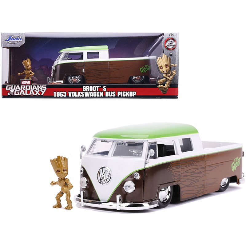 1963 Volkswagen Bus Pickup Truck with Groot Diecast Figurine "Guardians of the Galaxy" "Marvel" Series 1/24 Diecast Model Car by Jada