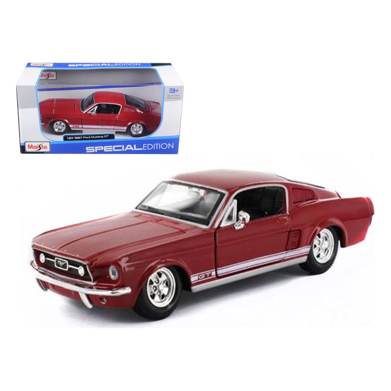 1967 Ford Mustang GT Red with White Stripes 1/24 Diecast Model Car by Maisto