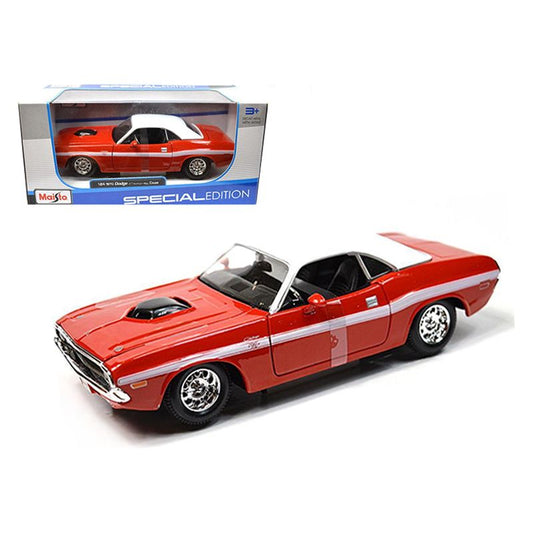 1970 Dodge Challenger R/T Coupe Red with White Top and White Stripes 1/24 Diecast Model Car by Maisto