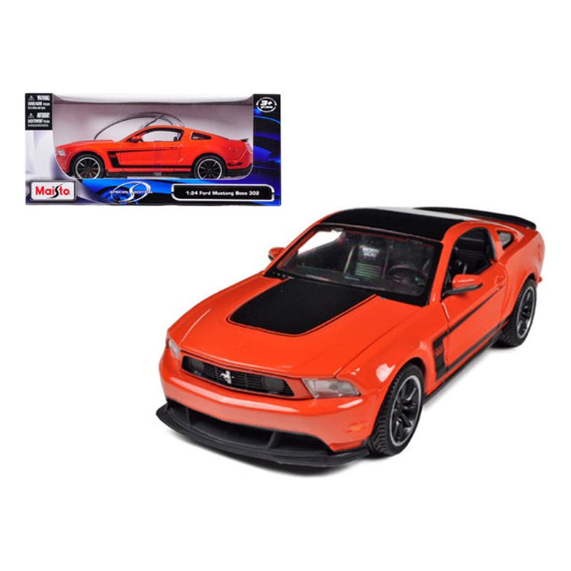 2012 Ford Mustang Boss 302 Orange and Black 1/24 Diecast Model Car by Maisto