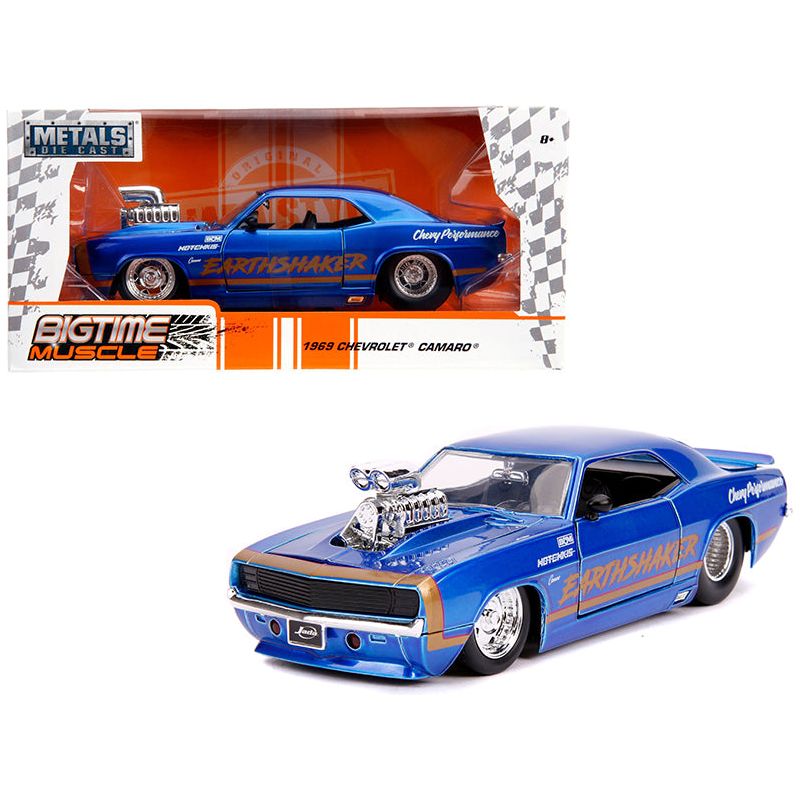 1969 Chevrolet Camaro "Earthshaker" Candy Blue with Gold Stripe "Bigtime Muscle" 1/24 Diecast Model Car by Jada