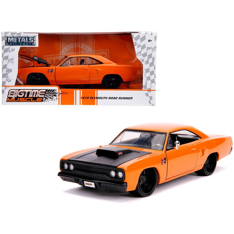 1970 Plymouth Road Runner Orange with Black Hood "Bigtime Muscle" 1/24 Diecast Model Car by Jada