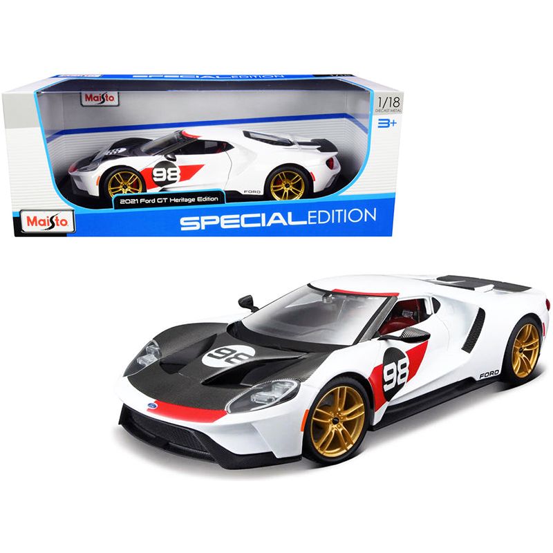 2021 Ford GT #98 White "Heritage Edition" 1/18 Diecast Model Car by Maisto