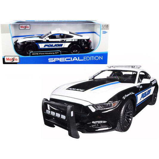 2015 Ford Mustang GT 5.0 Police Car Black and White with Blue Stripes 1/18 Diecast Model Car by Maisto