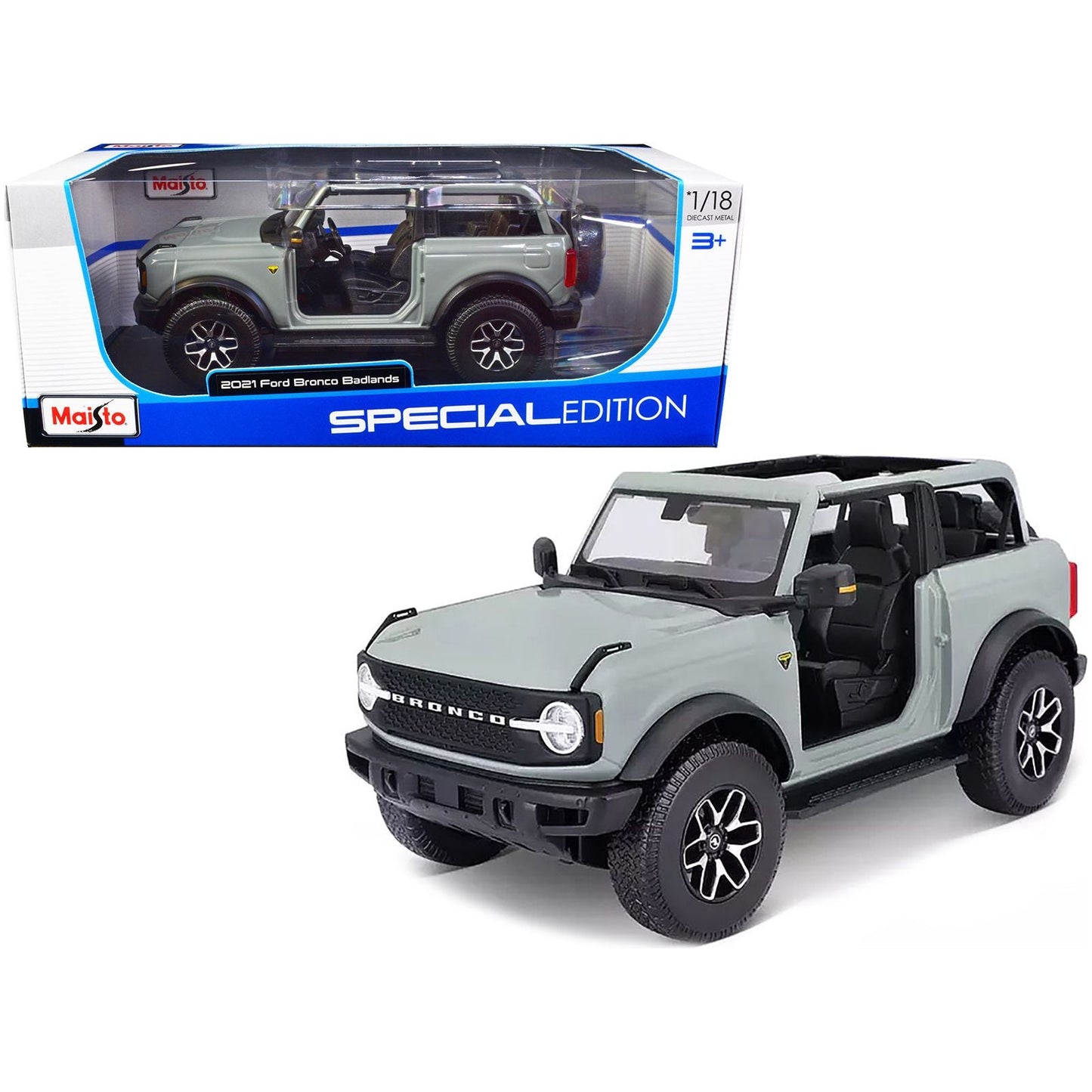 2021 Ford Bronco Badlands Light Gray "Special Edition" 1/18 Diecast Model Car by Maisto