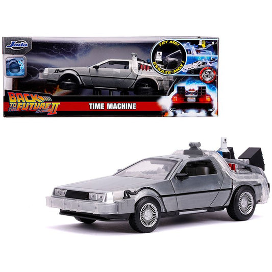 DeLorean Brushed Metal Time Machine with Lights (Flying Version) "Back to the Future Part II" (1989) Movie "Hollywood Rides" Series 1/24 Diecast Model Car by Jada