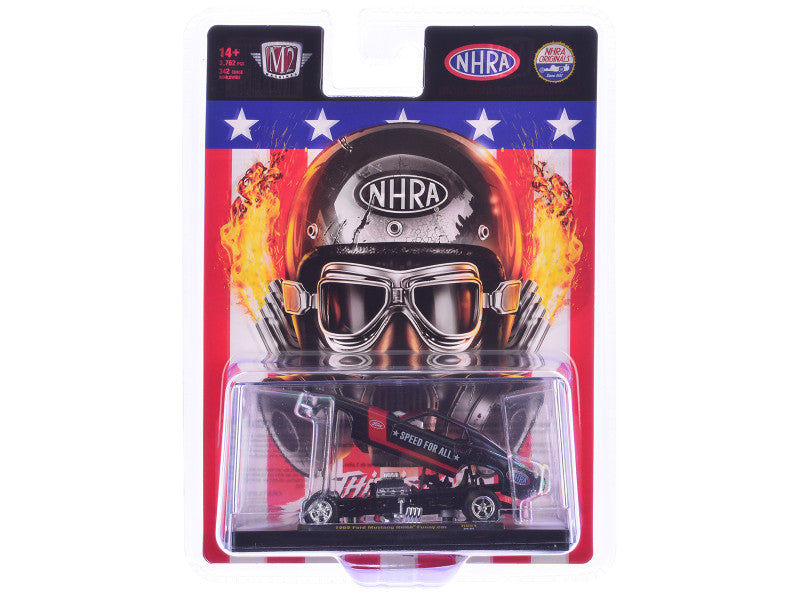 1969 Ford Mustang NHRA Funny Car Black Metallic with Red Stripes and Graphics Limited Edition to 3762 pieces Worldwide 1/64 Diecast Model Car by M2 Machines