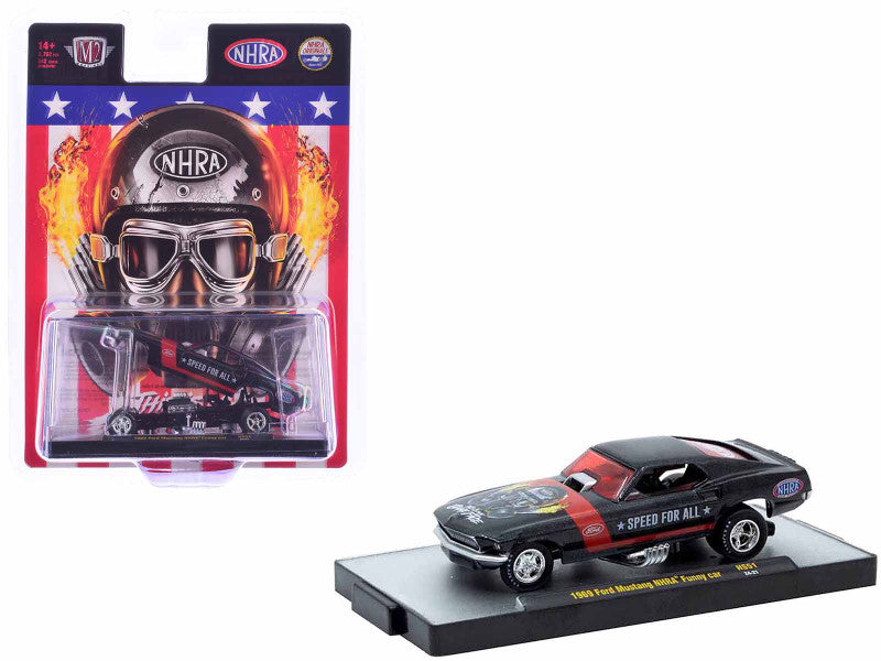 1969 Ford Mustang NHRA Funny Car Black Metallic with Red Stripes and Graphics Limited Edition to 3762 pieces Worldwide 1/64 Diecast Model Car by M2 Machines