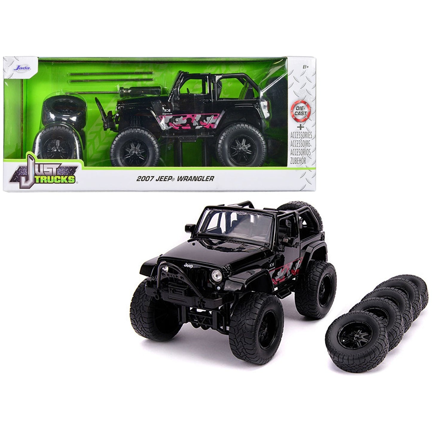 2007 Jeep Wrangler Black with Extra Wheels "Just Trucks" Series 1/24 Diecast Model Car by Jada