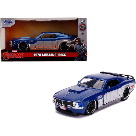 1970 Ford Mustang Boss Blue Metallic and Silver "Winter Soldier" "Avengers" "Marvel" Series 1/32 Diecast Model Car by Jada