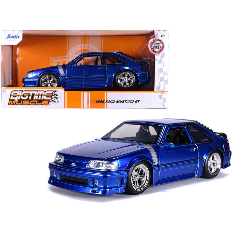 1989 Ford Mustang GT 5.0 Candy Blue with Silver Stripes "Bigtime Muscle" 1/24 Diecast Model Car by Jada