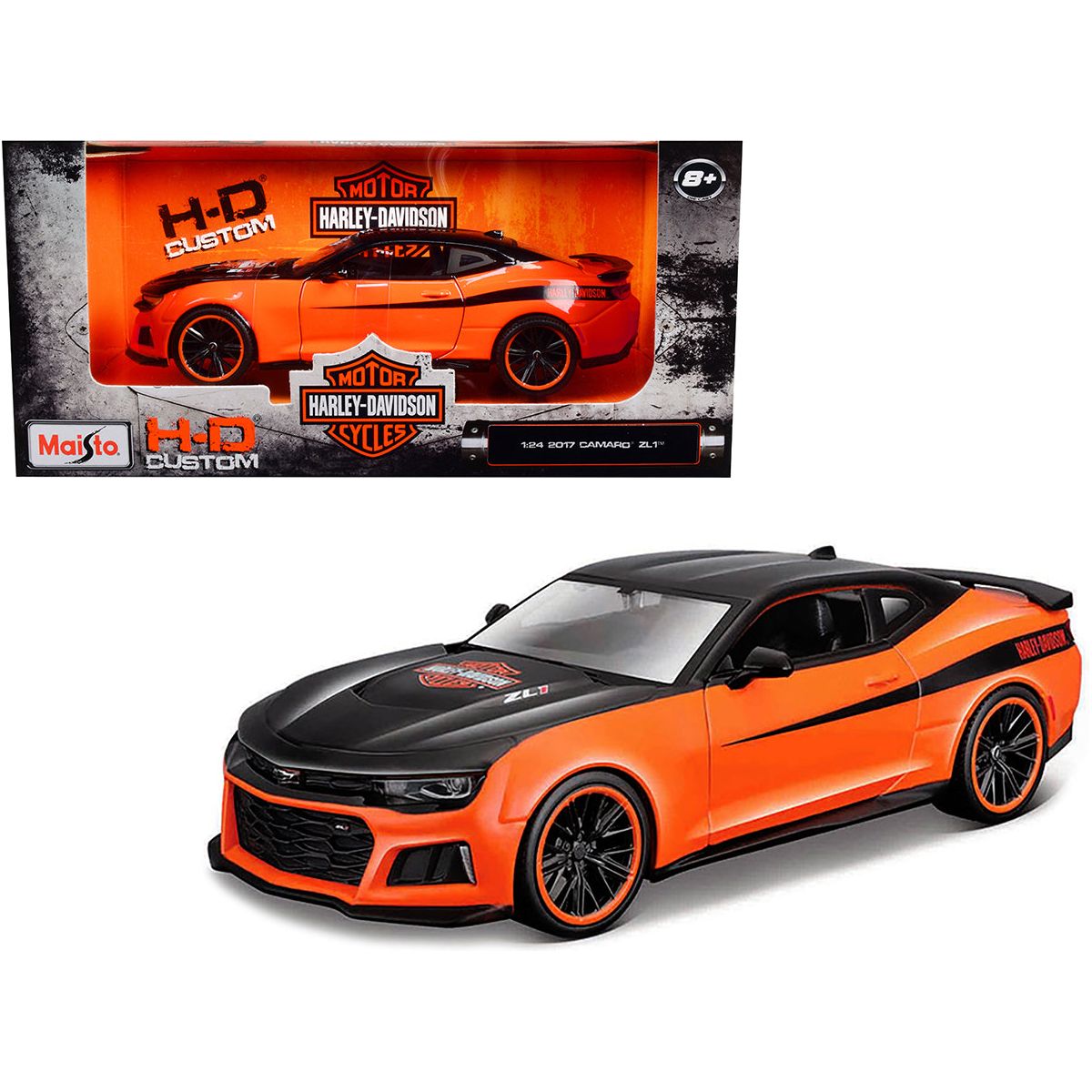 2017 Chevrolet Camaro ZL1 Orange and Black "Harley Davidson" "H-D Custom" Series 1/24 Diecast Model Car by Maisto