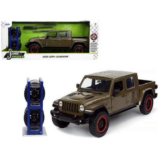 2020 Jeep Gladiator Rubicon Pickup Truck Dark Green Metallic with Extra Wheels "Just Trucks" Series 1/24 Diecast Model Car by Jada