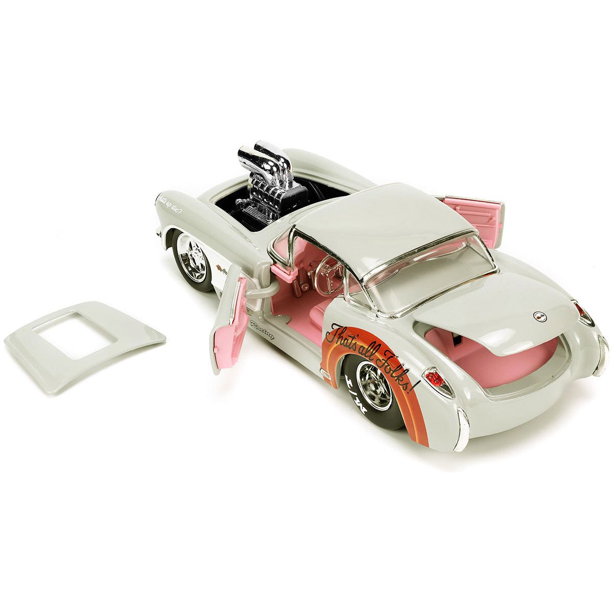 1957 Chevrolet Corvette Beige with Pink Interior with Bugs Bunny Figure "Looney Tunes" "Hollywood Rides" Series 1/24 Diecast Model Car by Jada