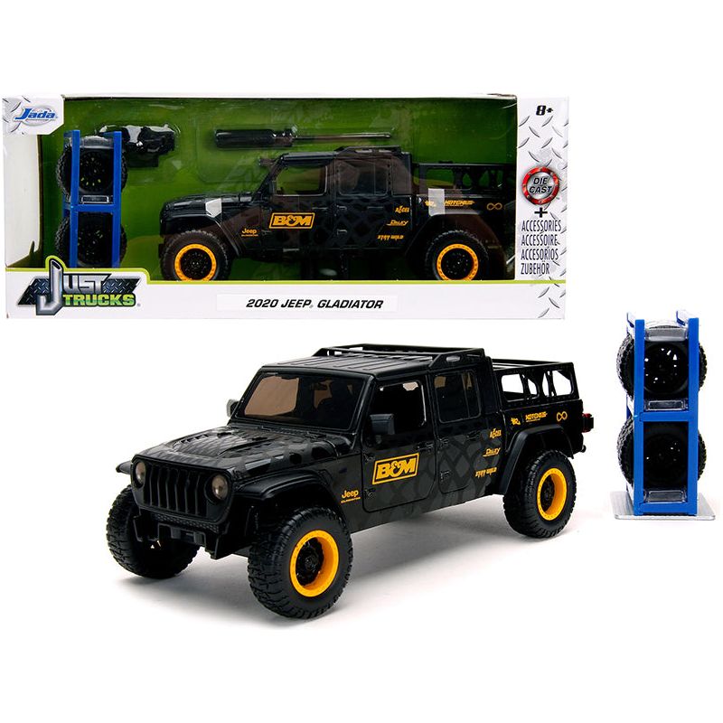 2020 Jeep Gladiator Pickup Truck "B&M" Black with Graphics with Extra Wheels "Just Trucks" Series 1/24 Diecast Model Car by Jada