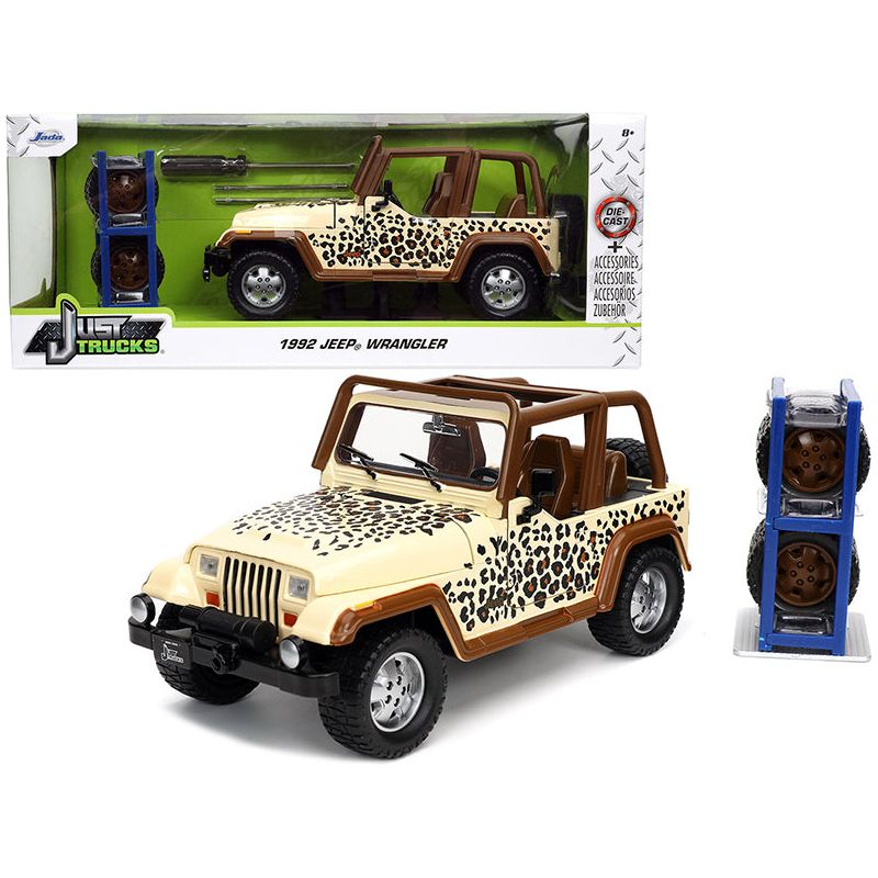 1992 Jeep Wrangler Tan and Brown with Graphics and Extra Wheels "Just Trucks" Series 1/24 Diecast Model Car by Jada