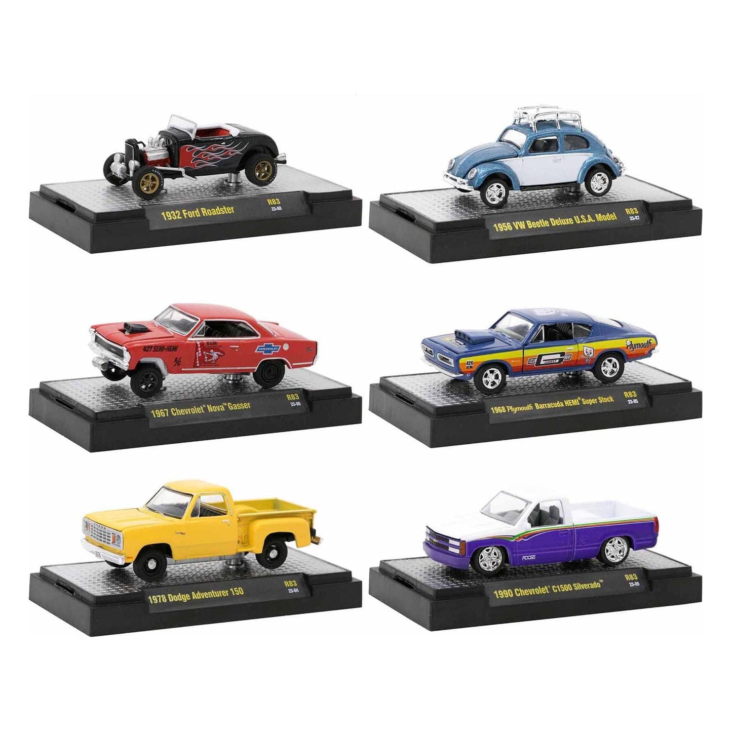 "Auto-Thentics" 6 piece Set Release 83 IN DISPLAY CASES Limited Edition 1/64 Diecast Model Cars by M2 Machines