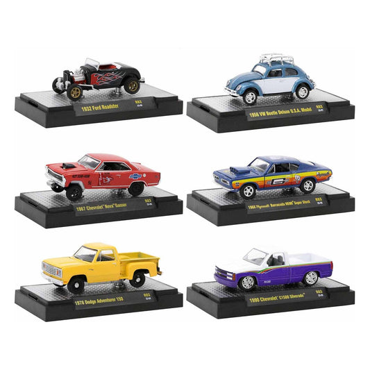 "Auto-Thentics" 6 piece Set Release 83 IN DISPLAY CASES Limited Edition 1/64 Diecast Model Cars by M2 Machines