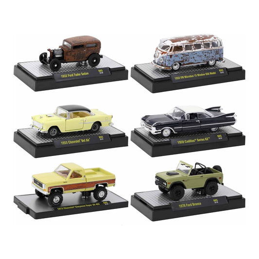 "Auto-Thentics" 6 piece Set Release 85 IN DISPLAY CASES Limited Edition 1/64 Diecast Model Cars by M2 Machines