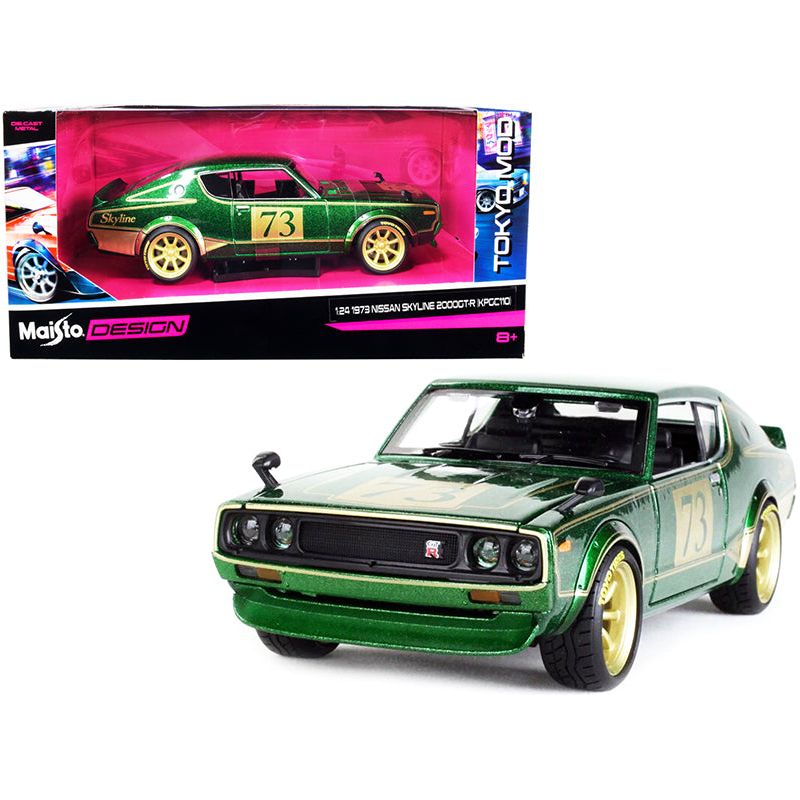 1973 Nissan Skyline 2000GT-R (KPGC110) #73 Green Metallic with Gold Stripes "Tokyo Mod" Series 1/24 Diecast Model Car by Maisto