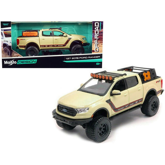 2019 Ford Ranger Lariat FX4 Pickup Truck Sand Tan with Stripes "Off Road" Series 1/27 Diecast Model Car by Maisto