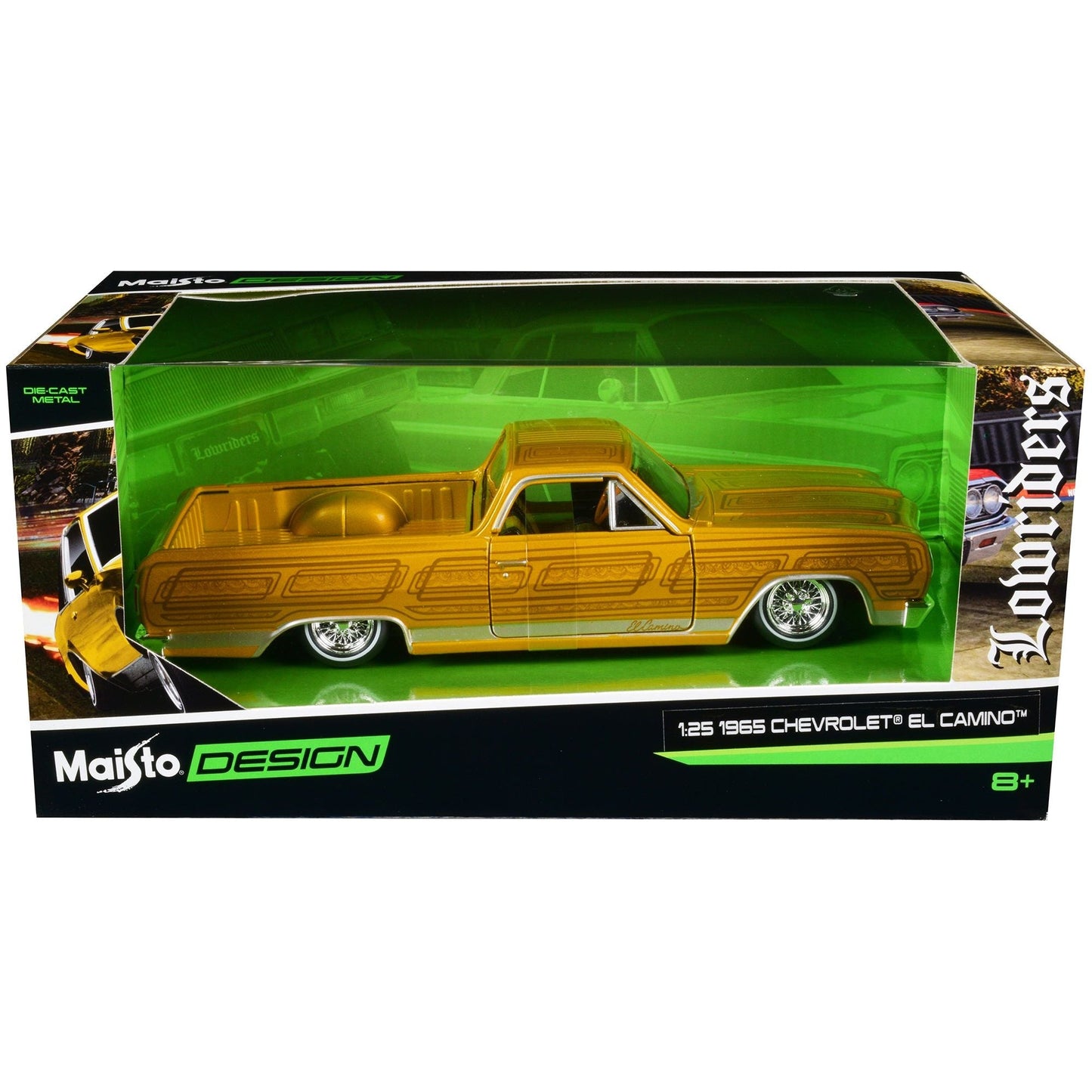 1965 Chevrolet El Camino Lowrider Gold Metallic with Graphics "Lowriders" Series 1/25 Diecast Model Car by Maisto