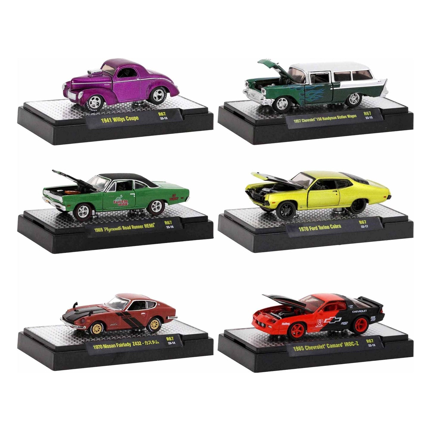 "Auto Meets" Set of 6 Cars IN DISPLAY CASES Release 67 Limited Edition 1/64 Diecast Model Cars by M2 Machines