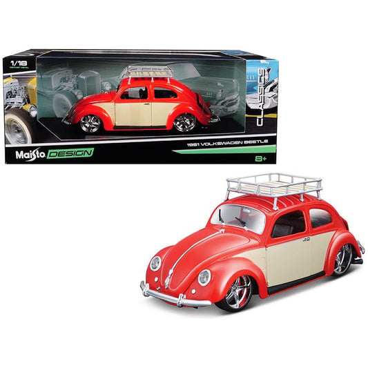 1951 Volkswagen Beetle with Roof Rack Orange Red "Classic Muscle" 1/18 Diecast Model Car by Maisto