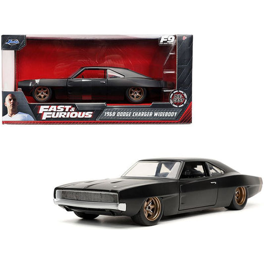 Dom's 1968 Dodge Charger Widebody Matt Black "Fast & Furious 9 F9" (2021) Movie 1/24 Diecast Model Car by Jada