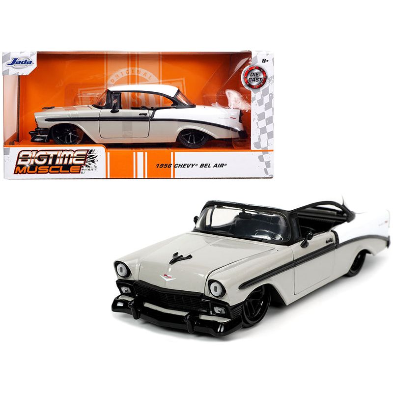 1956 Chevrolet Bel Air Gray and White "Bigtime Muscle" 1/24 Diecast Model Car by Jada