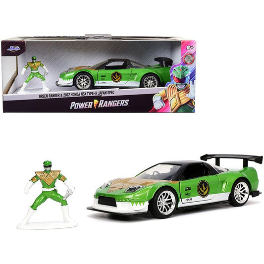 2002 Honda NSX Type-R Japan Spec RHD (Right Hand Drive) and Green Ranger Diecast Figurine "Power Rangers" "Hollywood Rides" Series 1/32 Diecast Model Car by Jada