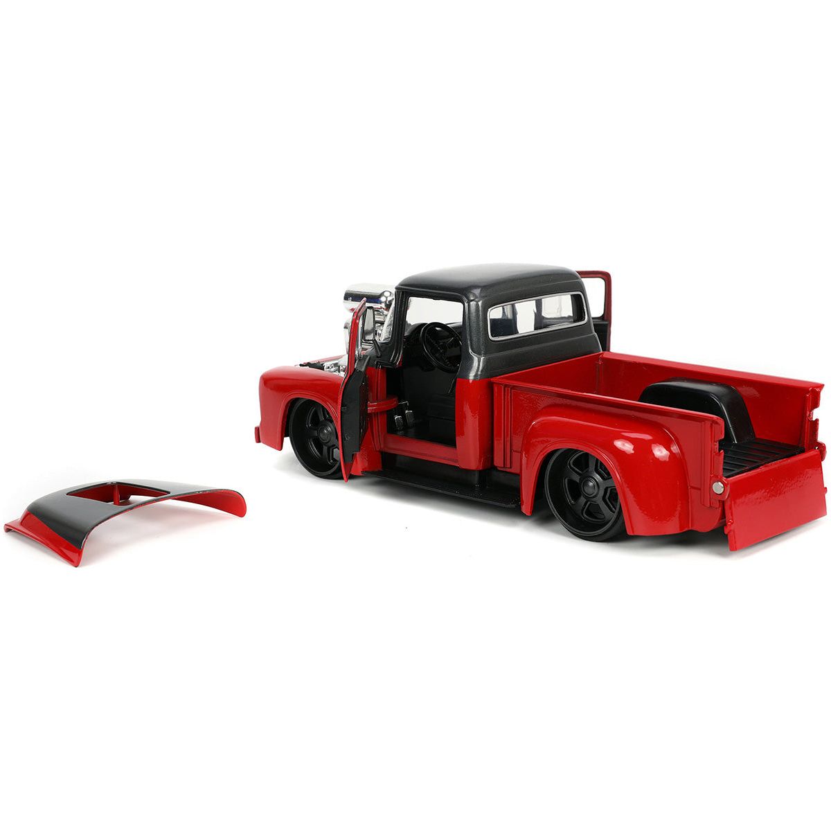 1956 Ford F-100 Pickup Truck Red and Dark Gray Metallic with Extra Wheels "Just Trucks" Series 1/24 Diecast Model Car by Jada