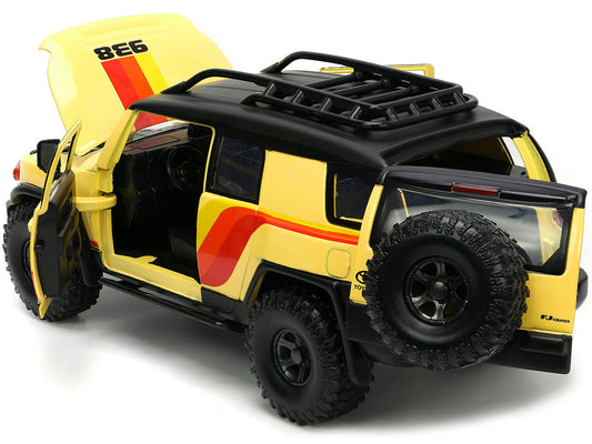 Toyota FJ Cruiser #938 Cream with Matt Black Top with Roof Rack and Stripes "KC Hilites" with Extra Wheels "Just Trucks" Series 1/24 Diecast Model Car by Jada