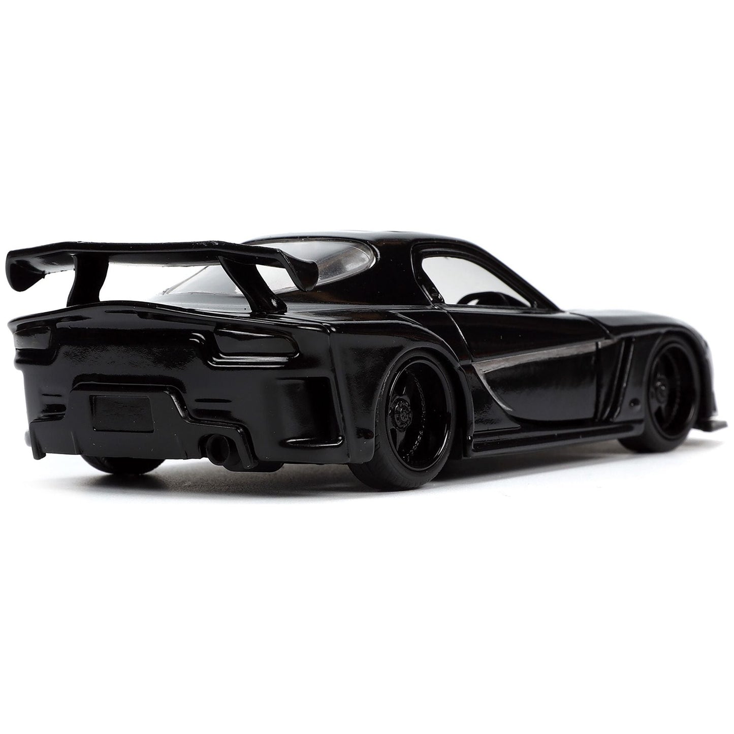 1995 Mazda RX-7 RHD (Right Hand Drive) Black and Black Panther Diecast Figure "The Avengers" "Hollywood Rides" Series 1/32 Diecast Model Car by Jada